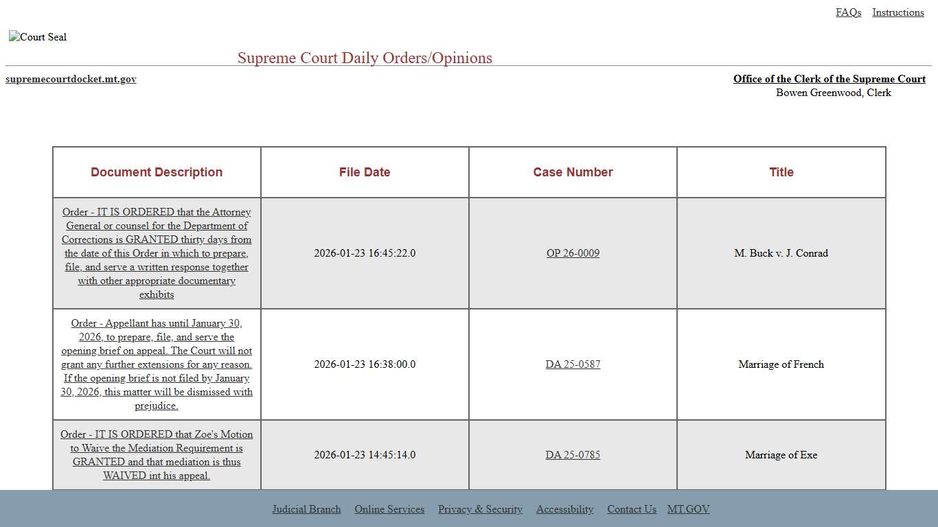 Montana Supreme Court - DAILY ORDERS