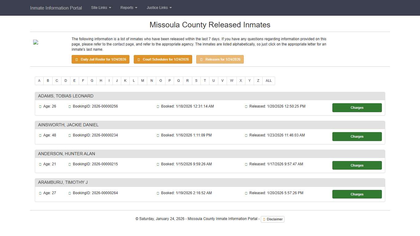 Missoula County Released Inmates - Missoula County Inmate Information Portal