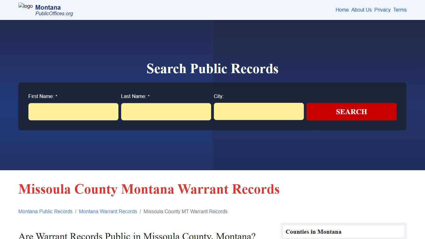 Missoula County, MT Warrant Records Search – PublicOffices.org